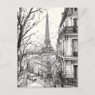 Carte Postale Scènes Paris dessinées à la main