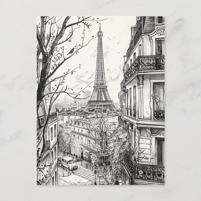 Carte Postale Scènes Paris dessinées à la main (Devant)