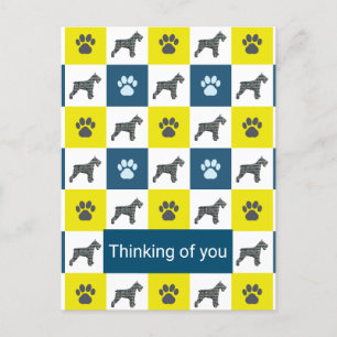 Carte Postale Schnauzer Chien & Paw Jaune & Bleu Penser de vous