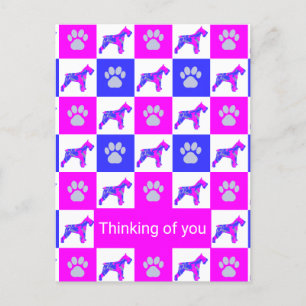 Carte Postale Schnauzer Chien & Paw Pink & Blue Penser de vous