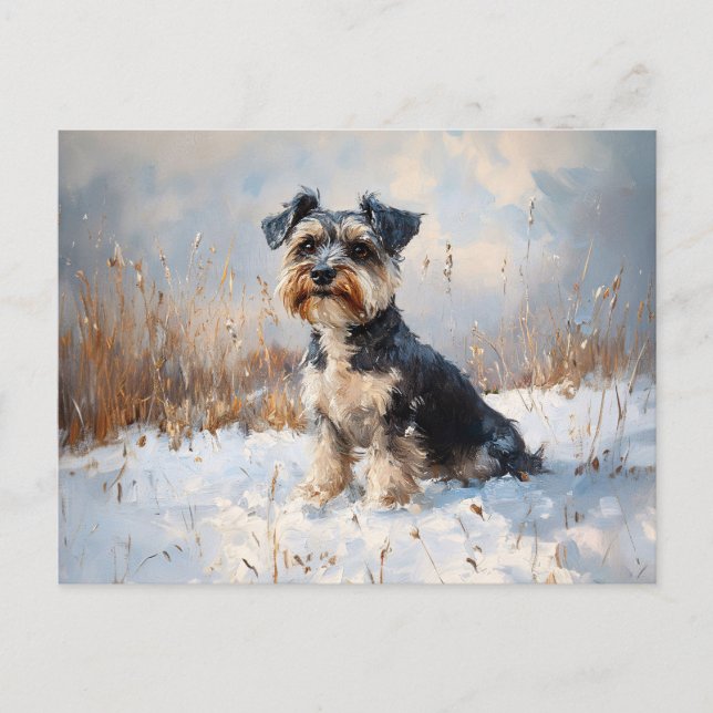 Carte Postale Schnauzer dans la neige d'hiver (Devant)