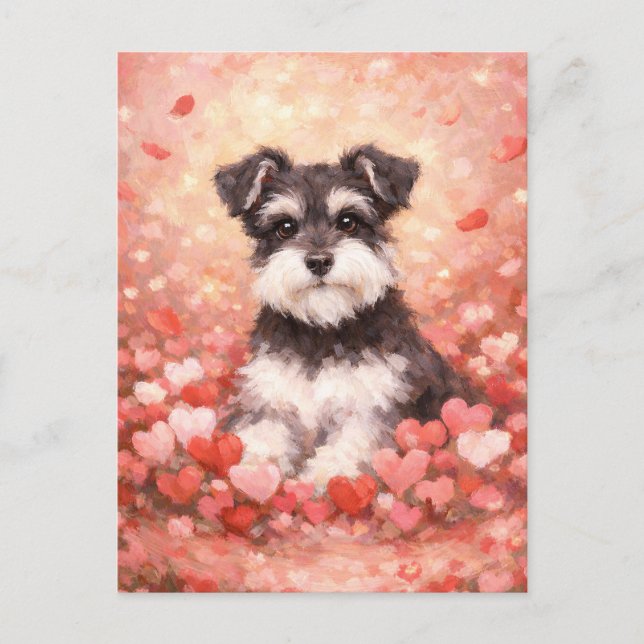 Carte Postale Schnauzer de la Saint-Valentin avec des cœurs (Devant)