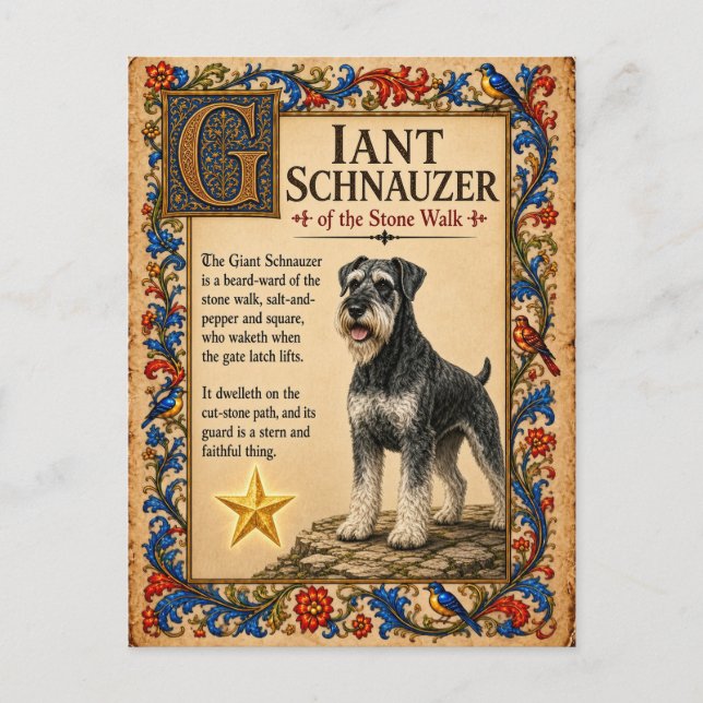 Carte Postale Schnauzer géant, Art de bestiaire médiéval (Devant)