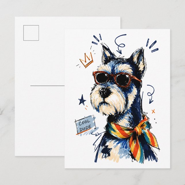 Carte Postale Schnauzer Mec avec des Lunettes de Soleil (Devant / Derrière)