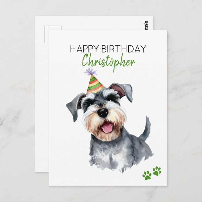 Carte Postale Schnauzer Personnalisé Joyeux Anniversaire  (Devant / Derrière)