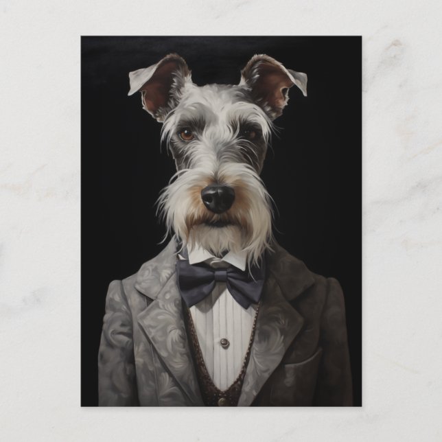 Carte Postale Schnauzer Portrait de chien Gray Suit Bow Cravate (Devant)