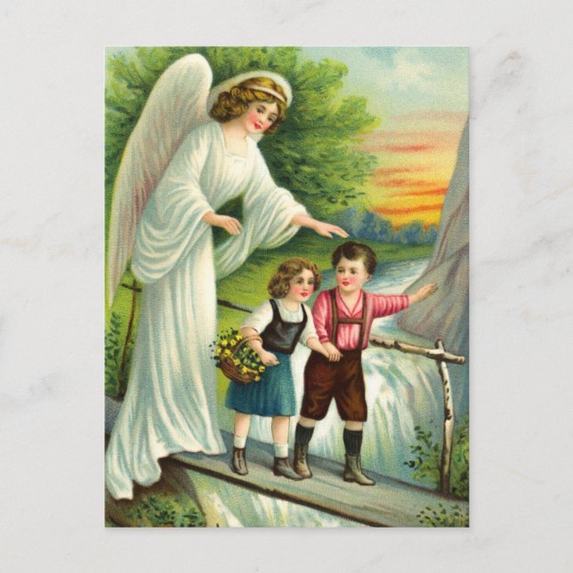 Carte Postale Schutzengel, Kinder und Brücke (Devant)
