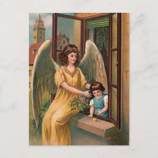 Carte Postale Schutzengel und Mädchen am Fenster (Devant)