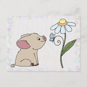 Carte Postale Schweinchen mit Blume