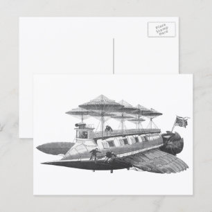 Carte Postale Science-fiction Steampunk vintage Éclipse de dirig