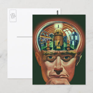 Carte Postale Science-fiction vintage, Cerveau Alien en laborato