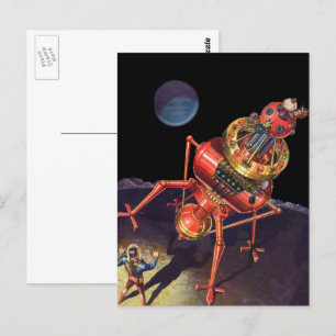 Carte Postale Science-fiction vintage d'astronaute avec robot al