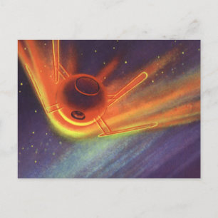 Carte Postale Science-fiction vintage, Fusée brillante dans l'es