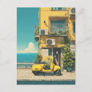 Carte Postale Scooter jaune au bord de la mer