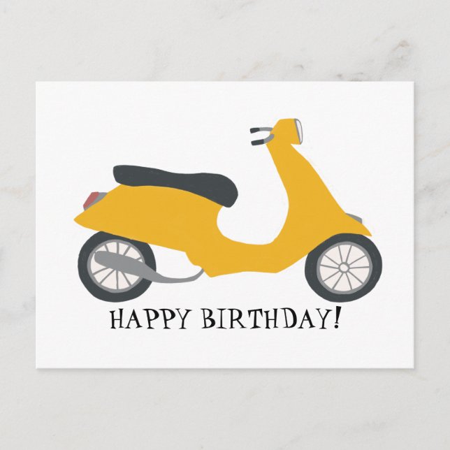 Carte Postale Scooter Jaune Mignon ANNIVERSAIRE SUR MESURE (Devant)