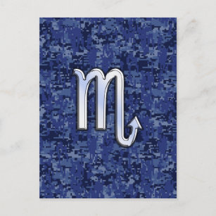 Carte Postale Scorpio d'argent signe Zodiac Marine Camo bleu