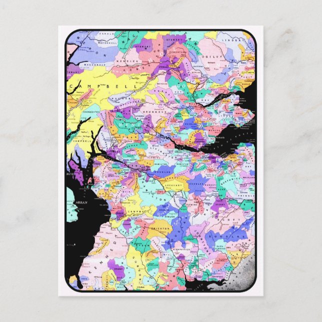 Carte Postale Scotland Map Scottish Clans Photo (Devant)