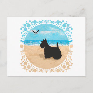 Carte Postale Scottie à la plage avec mouette