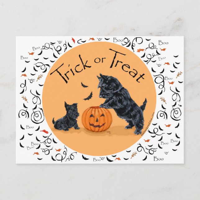 Carte Postale SCOTTIE Papa et chiot Halloween (Devant)