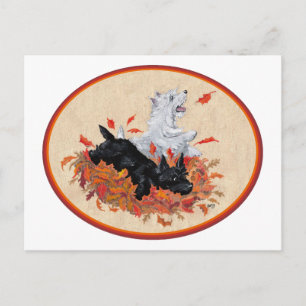 Carte Postale Scottie & Westie Feuilles mortes