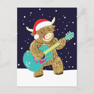 Carte Postale Scottish Highland Cows Joue Une Guitare De Noël
