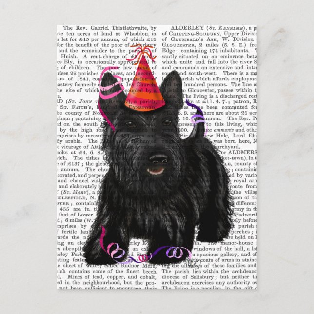 Carte Postale Scottish Terrier et Casquette de fête (Devant)
