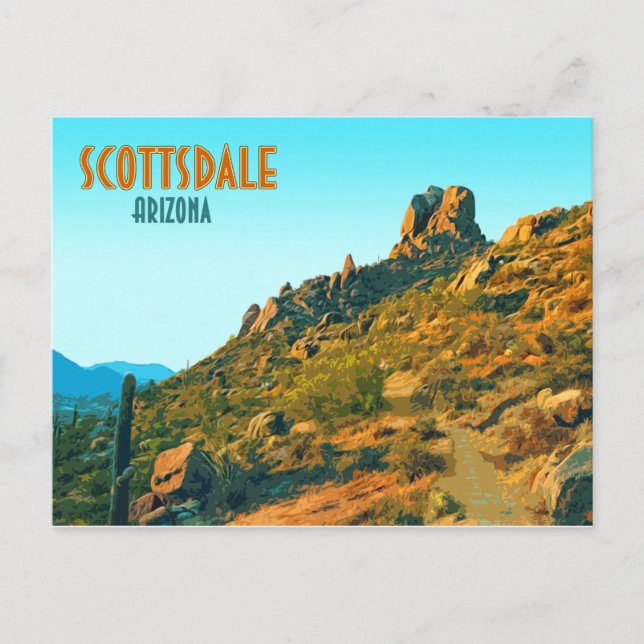 Carte Postale Scottsdale Arizona Cactus et Mountain Vintage (Devant)