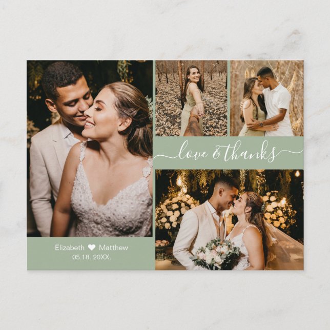 Carte Postale Script 4 Photo Collage Wedding Thank You (Devant)