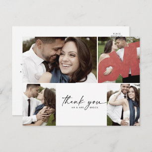 Carte Postale Script 4 Photo Collage Wedding Thank You