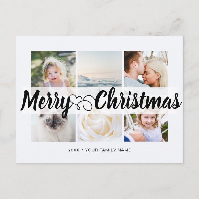 Carte Postale Script avec coeur Joyeux Noël 6 photos (Devant)
