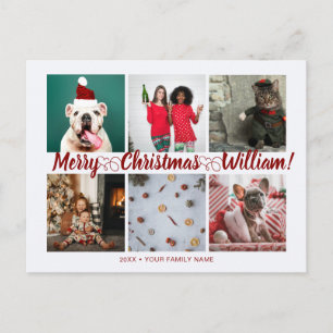 Carte Postale Script avec coeur Joyeux Noël 6 photos nom