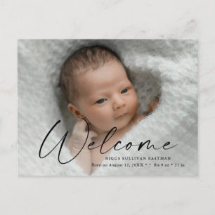 Carte Postale Script Bienvenue Bébé Photo Naissance Merci