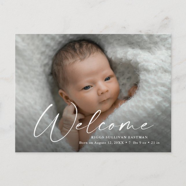 Carte Postale Script Bienvenue Bébé Photo Naissance Merci (Devant)