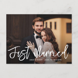 Carte Postale script blanc juste marié mariage faire-part