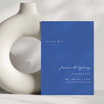 Carte Postale Script bleu moderne minimaliste Enregistrer la dat<br><div class="desc">Mariage minimaliste de script moderne Enregistrer la date Carte postale en bleu français</div>