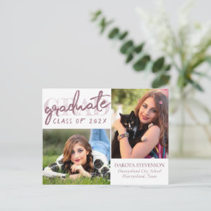 Carte Postale Script Blush Graduate Merci photo Pink 2