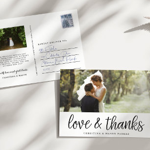 Carte Postale Script chic   Merci photo Mariage