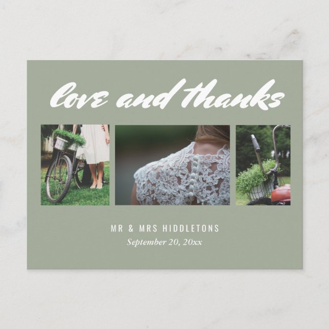 Carte Postale Script d'amour et de merci mariage | Trois photos  (Devant)