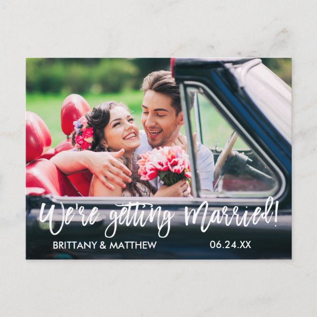 Carte Postale Script de brosse Enregistrer la date de mariage (Devant)