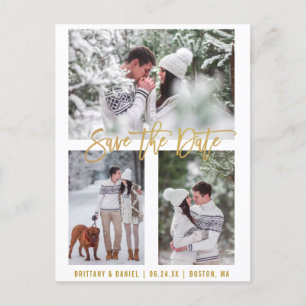 Carte Postale Script De Brosse Moderne Enregistrer La Date 3 Pho