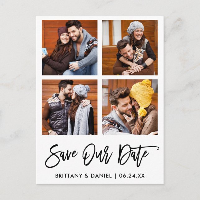 Carte Postale Script de brosse moderne Enregistrer notre date 4  (Devant)