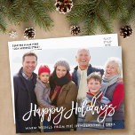 Carte Postale Script de brosse moderne Famille Photo Joyeux jour<br><div class="desc">Brosse moderne Script Happy Holidays Family Photo Carte postale</div>