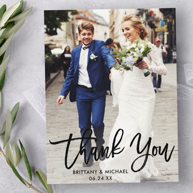 Carte Postale Script de brosse moderne | Merci photo Mariage (Customize to change your personalized text size or text style.)
