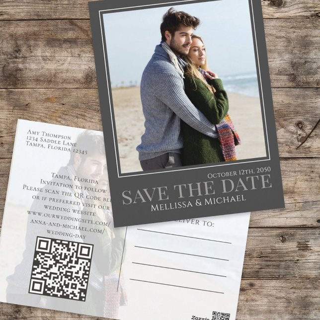 Carte Postale Script de calligraphie moderne Deux photos Code QR (Créateur téléchargé)