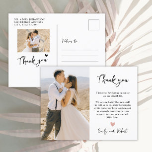 Carte Postale Script de Merci de Mariage de photo de coeur budgé