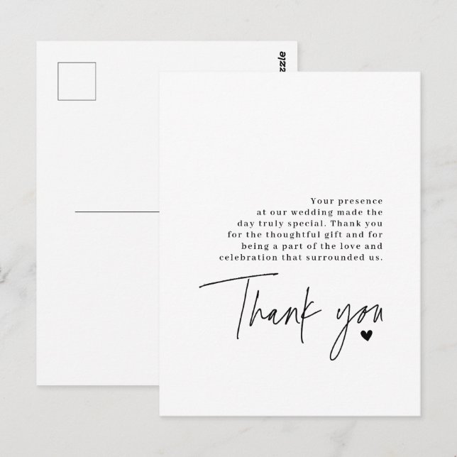 Carte Postale Script de remerciement de mariage Message de grati (Devant / Derrière)