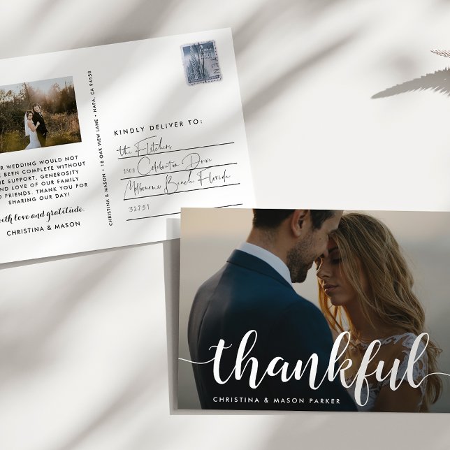 Carte Postale Script de remerciement | Merci photo Mariage (Créateur téléchargé)