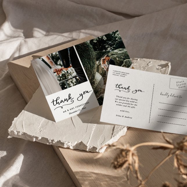 Carte Postale Script Décontracté Merci mariage | Deux photos (Créateur téléchargé)