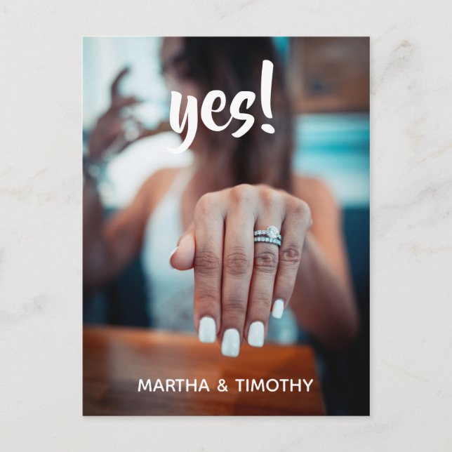 Carte Postale Script décontracté Oui ! Faire-part fiançailles (Devant)