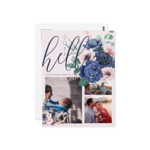 Carte Postale Script élégant Bonjour Nouvel An Floral 3 Photos